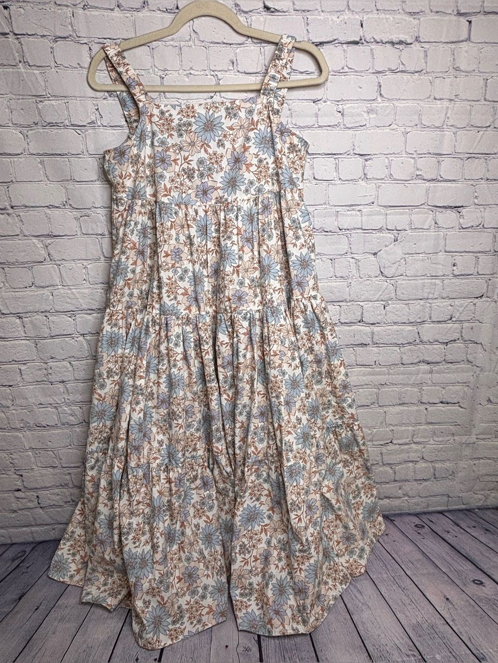 American Eagle Floral Tiered Maxi Boho Square Neck Smocked Back Beach Vacation S